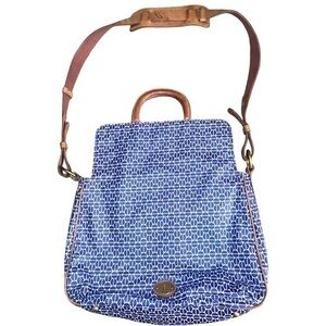 Rare Y2K ▶️ Fossil Key-Per ◀️ Coated Canvas Blue Crossbody Messenger Bag